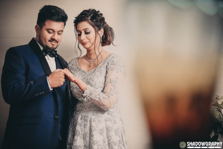 Couple exchanging rings in soft morning light at an early wedding ceremony
