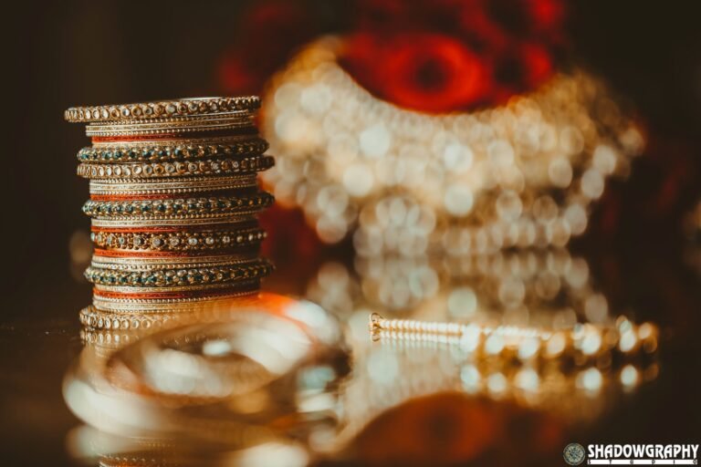 Bridal chooda bangles in red and gold stacked for the ceremony