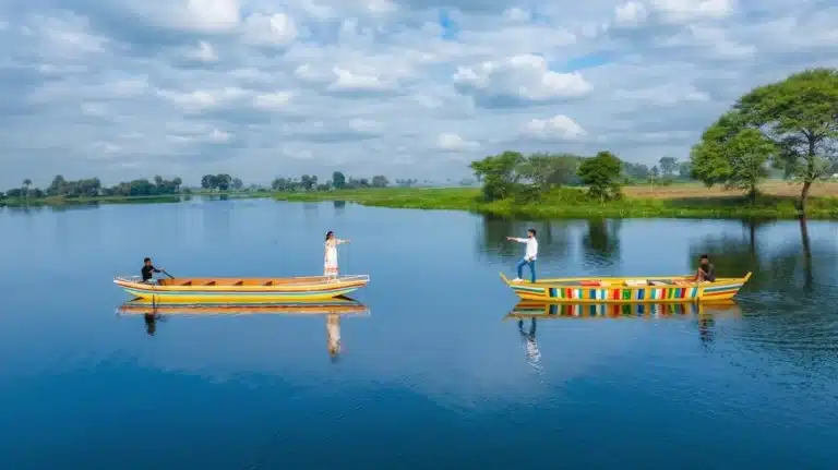 Two boats on the lake at Lotus Valley Gulawat